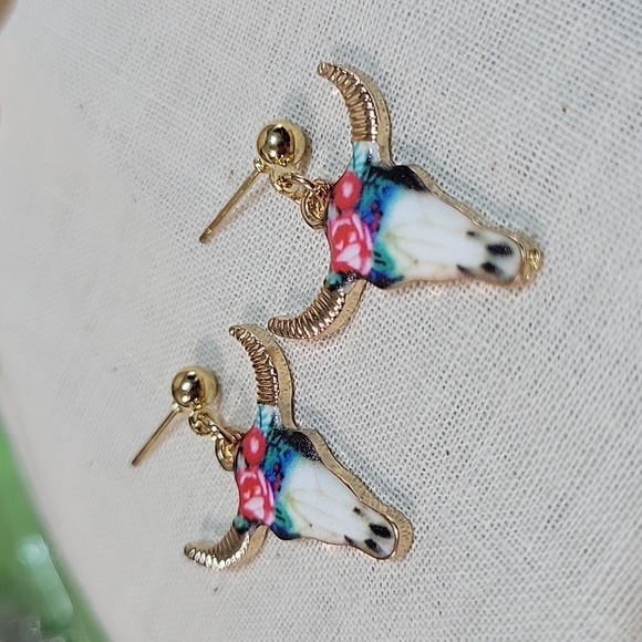 Floral Longhorn Drop Earrings - Picture 5 of 6